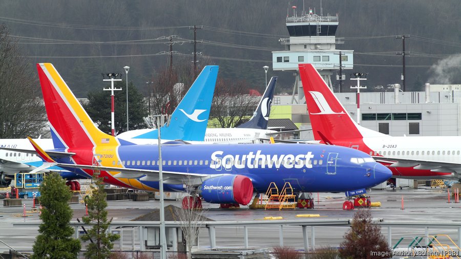 Boeing 737 jetliners sit parked in South Seattle not far from Renton factory