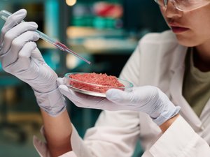 Woman Conducting Experiment on Alternative Lab-Grown Meat