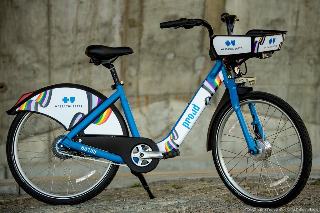 Blue Cross Blue Shield unveils rainbow colored proud Bluebikes Boston Business Journal