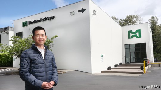 Modern Hydrogen CEO and co-founder Tony Pan is pictured in his growing company’s new headquarters in Woodinville, Washington