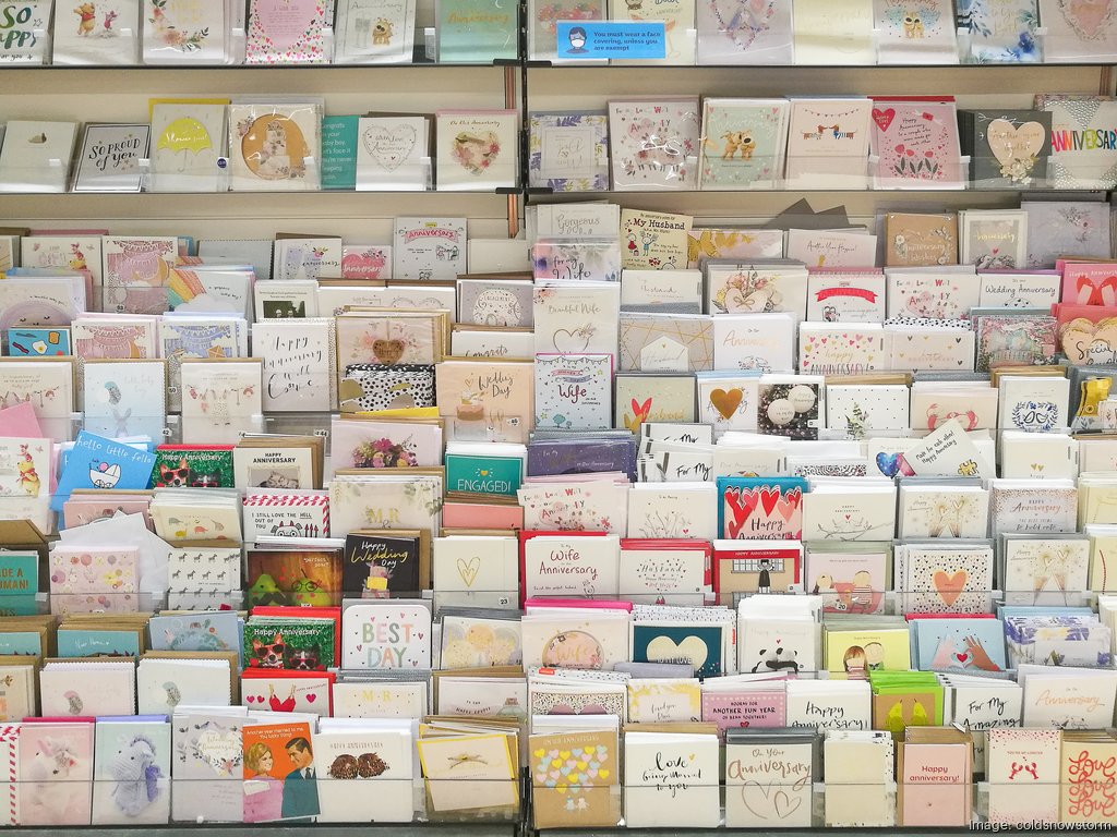 Selection of greetings cards on display in the store
