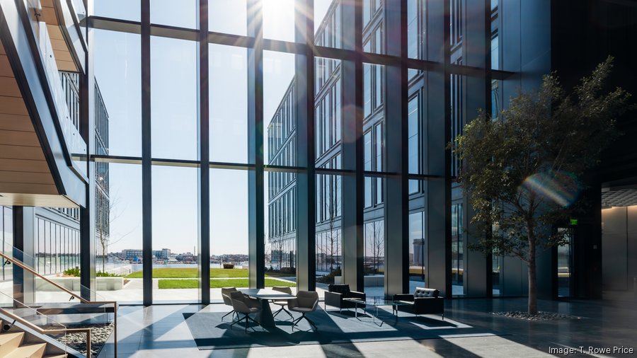 The atrium inside T. Rowe Price Headquarters at Harbor Point