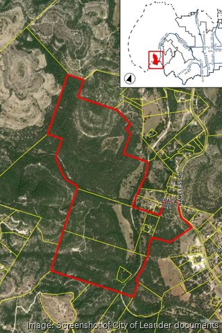 Oakwood Hills will be built on 337 undeveloped acres on the western edge of Leander. SCREENSHOT OF CITY OF LEANDER DOCUMENTS