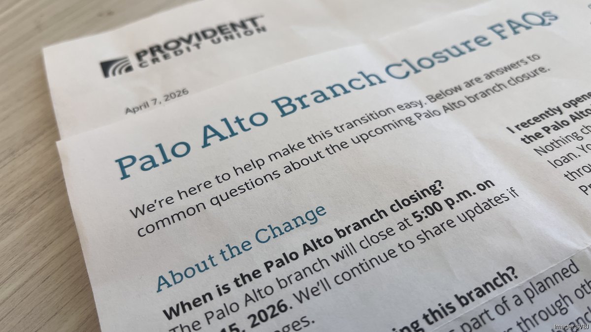 Provident Credit Union closing Palo Alto branch as part of planned transition