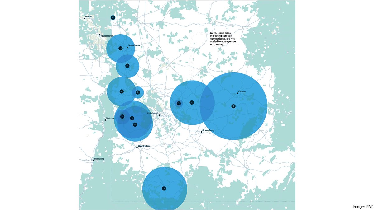 Here’s an updated map of where the proposed big data center sites are in the Pittsburgh region