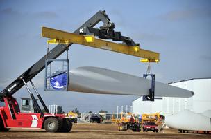 A wind turbine blade at the Windsor blade factory in Colorado operated by Vestas Wind Systems.