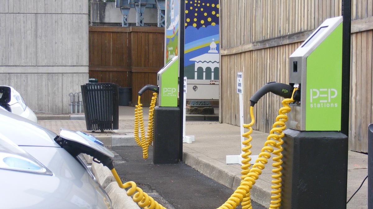 Cincinnati electric vehicle charging stations downtown Port adds