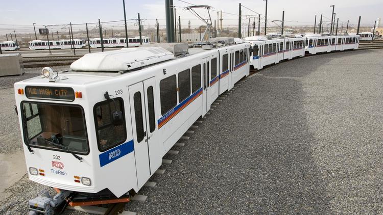 A RTD train sits at the corporate office, located between the Evans and Broadway stations. RTD is trying to get personal protective equipment for its 3,060 employees.