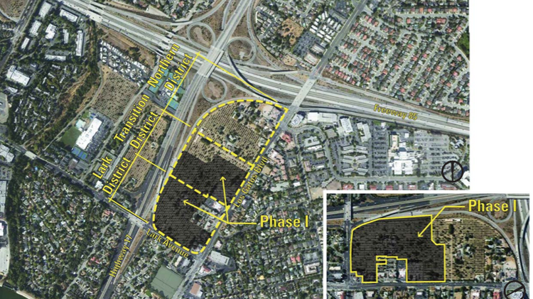 An aerial map of the "North 40" area of Los Gatos.