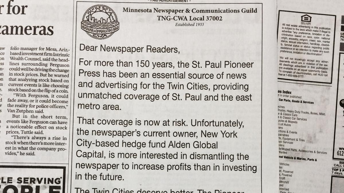 Pioneer Press owner puts the St. Paul newspaper up for sale ...