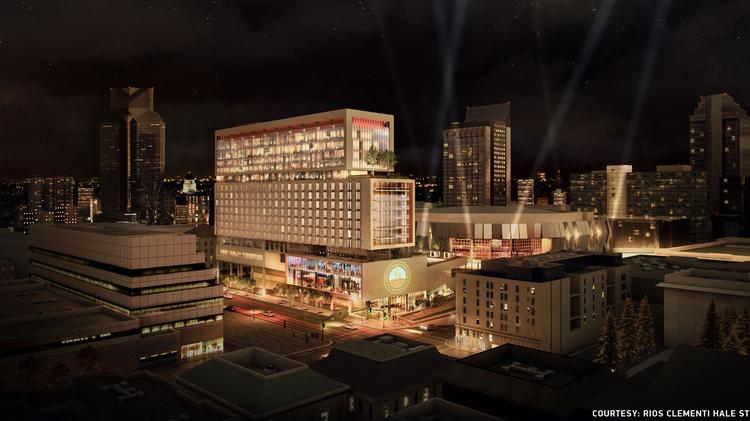Sacramento Kings Reveal New Downtown Hotel Brand As Kimpton Part This Is A Night View Of Planned 16 Story Hotel Tower Across From The