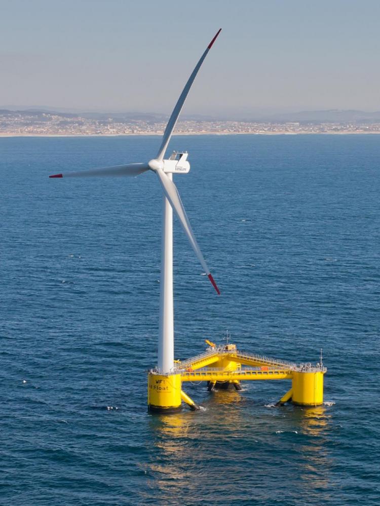 A photo of an offshore wind power generator.