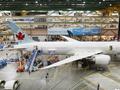 A Boeing 787 jetliner is under construction on the manufacturing floor in Everett, Washington