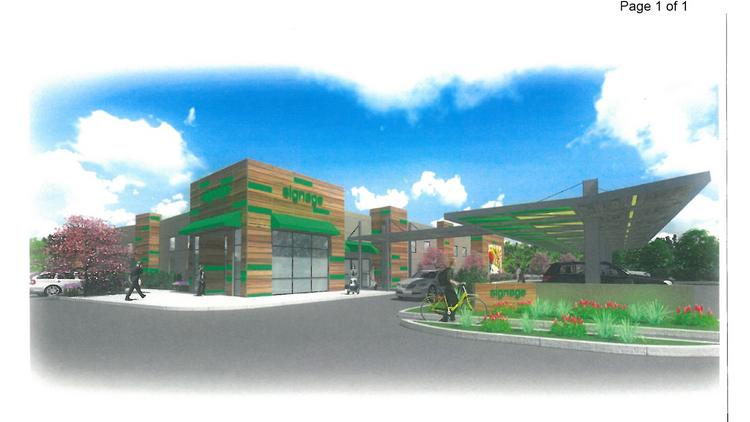 No tenant name is disclosed in planning documents and renderings submitted to the city of Sunnyvale for the new drive-up grocery store project, but industry sources said the likely tenant is Amazon, which has been working on the concept for some time.
