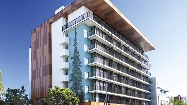 Meet Larry Ellison's latest trophy: The Epiphany Hotel at 180 Hamilton Ave. in Palo Alto. It's got 86 rooms, plus a hip bar and restaurant. The architecture firm Steinberg and McCartan Interior Design re-did the 1970s-era building. (A painting of El Palo Alto, a redwood tree and city icon, was preserved and is visible here.)