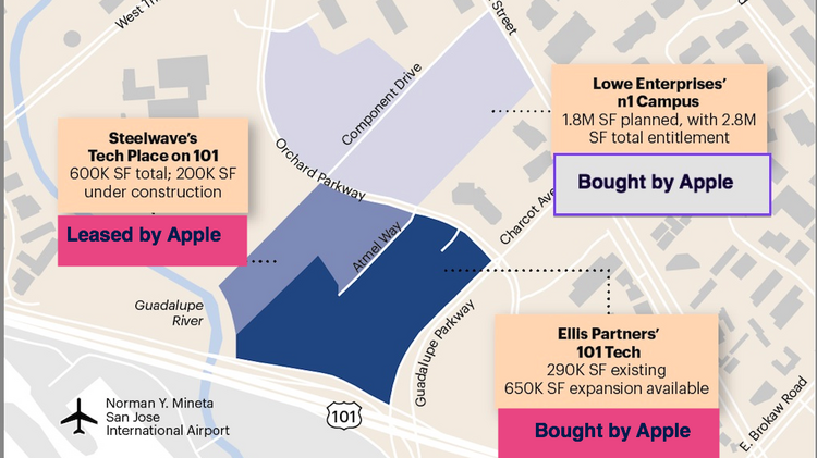 The area Apple has been focused on now sprawls over roughly 86 acres in north San Jose.