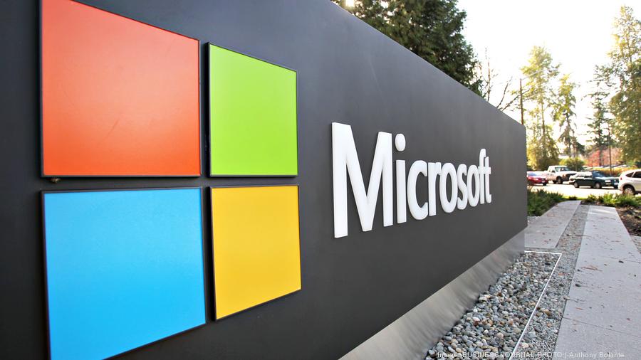 Pictured is the Microsoft logo on a sign at the company's headquarters campus in Redmond, Washington