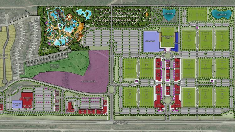 The Gateway Sports Village development calls for 12 lighted artificial-turf soccer fields; an 86,000-square-foot fieldhouse; three hotels with a total of 540 rooms; and 334,000 square feet of mixed-use space, including 21,000 square feet of restaurants.