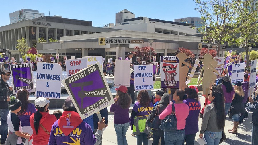 SEIU janitors San Jose rally targets Adobe - Silicon Valley Business ...