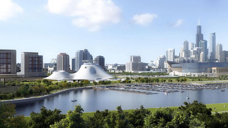 MAD Architects' futuristic design for George Lucas' Museum of Narrative Art in Chicago, which may now be moving to Treasure Island.